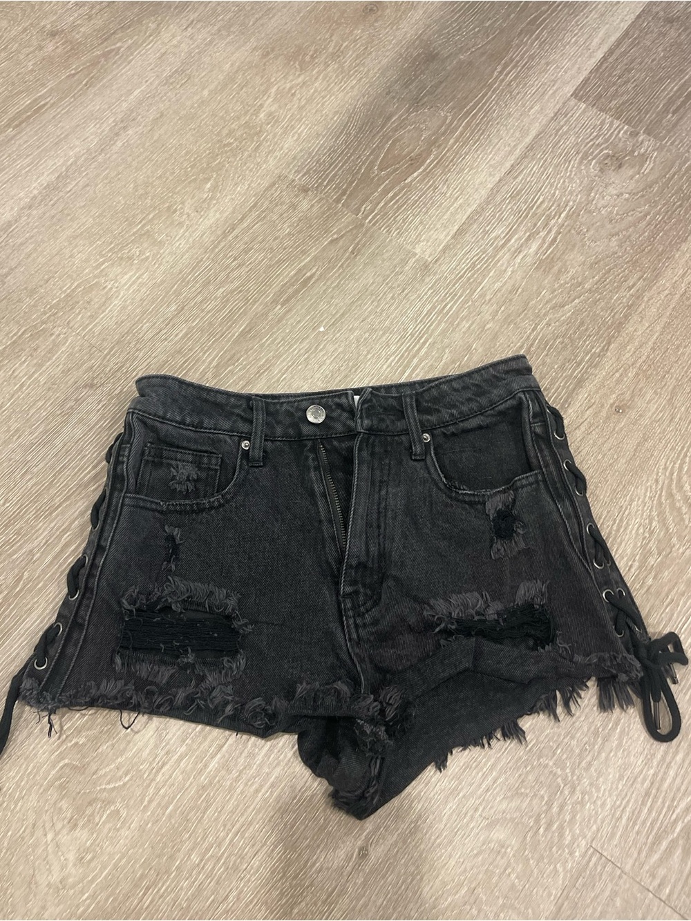 Forever 21 Black Distressed Lace-Up Denim Shorts